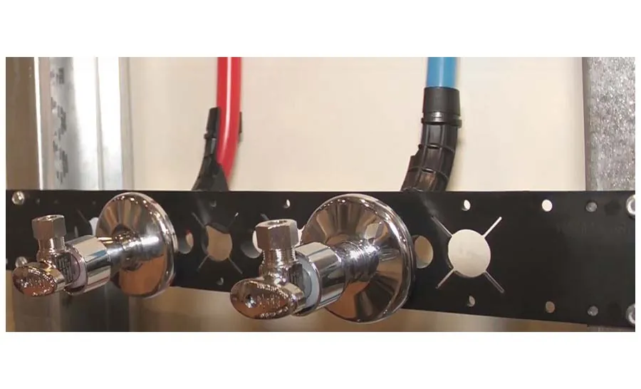 New stub-outs and angle stops landed after a repipe, from our Lake Forest guide: Bathroom Remodel Plumbing
